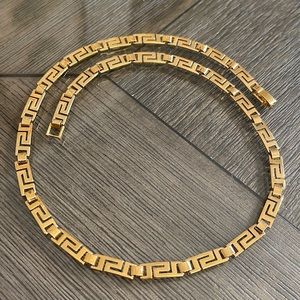 Vintage Greek Key Necklace, Gold-tone Metal